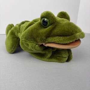 Folkmanis Green Bullfrog Puppet Plush Movable Mouth Hook and Loop Legs 12 Inch